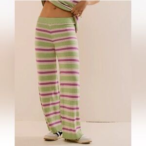 Free People FP Beach Vista Striped Sweater Knit Pants Size M Boho Wide Leg